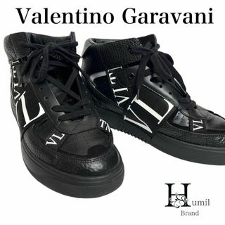 ヴァレンティノガラヴァーニ(valentino garavani)の【極美品★現行】ヴァレンティノ　ロケット　スニーカー　ロゴ　黒　ブラック　レザー(スニーカー)