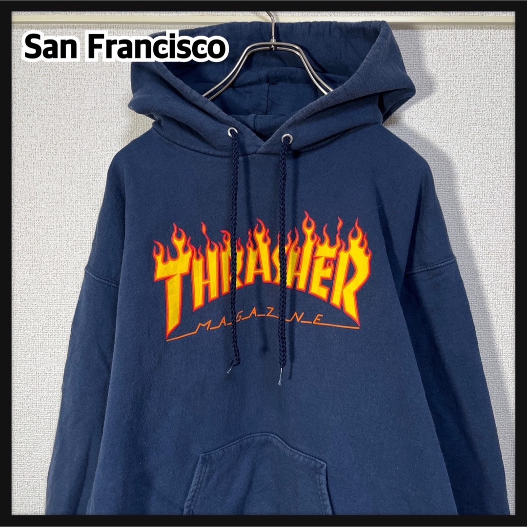 THRASHER(スラッシャー)の【スラッシャー】パーカー　デカロゴ　裏起毛　紺色ネイビー　ビッグロゴ1J メンズのトップス(パーカー)の商品写真