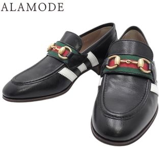 グッチ(Gucci)のGUCCI(グッチ) アディダスコラボ ローファー ローファー/スリッポン シューズ 靴 ウェブライン 36 1/2 レザー ブラック黒 グリーン緑 レッド アンティークゴールド金具 702284 レディース 40803001234【中古】【アラモード】(ローファー/革靴)