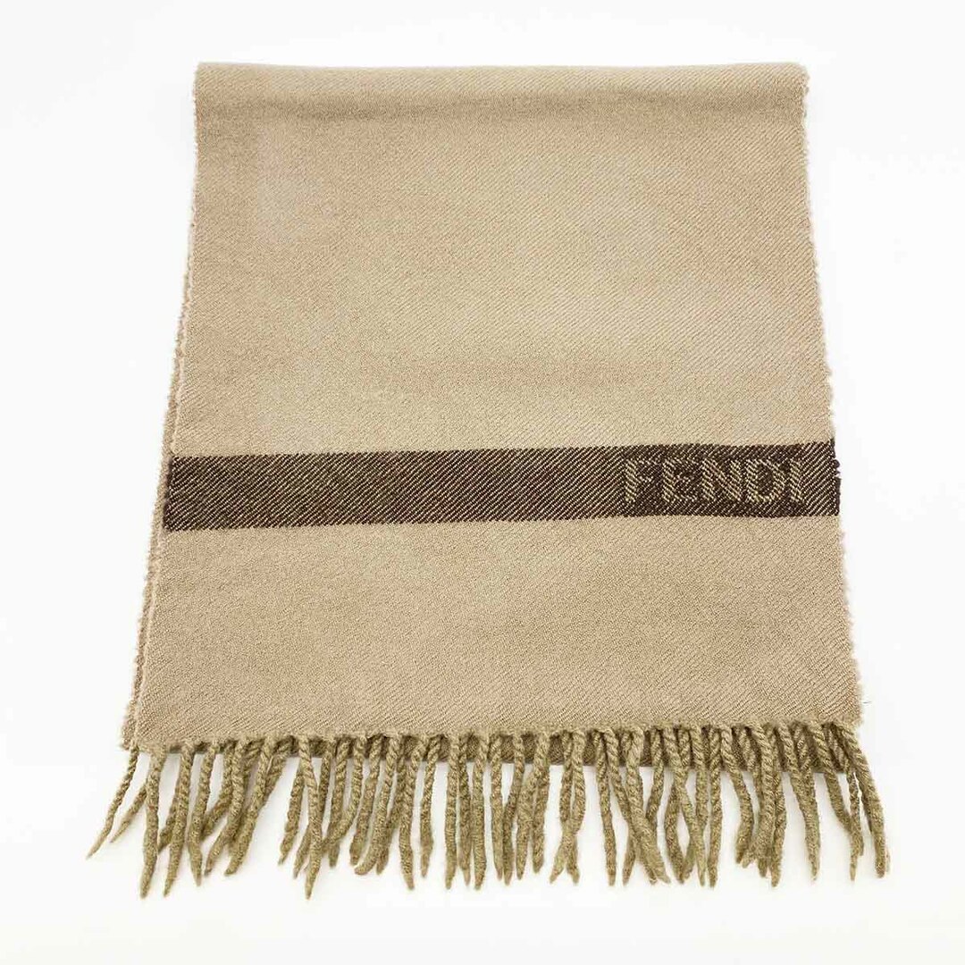 セール 中美品 FENDI フェンディ マフラー ストール ロゴ デザイン ブラウン ウール レディース メンズ ファッション 防寒  おしゃれ USED約145cmフリンジ