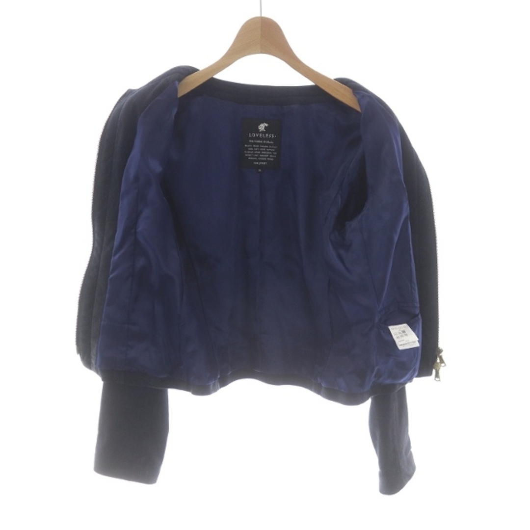 LOVELESS(ラブレス)のラブレス ジップアップジャケット ブルゾン ノーカラー 山羊革 XS 紺 レディースのジャケット/アウター(ブルゾン)の商品写真