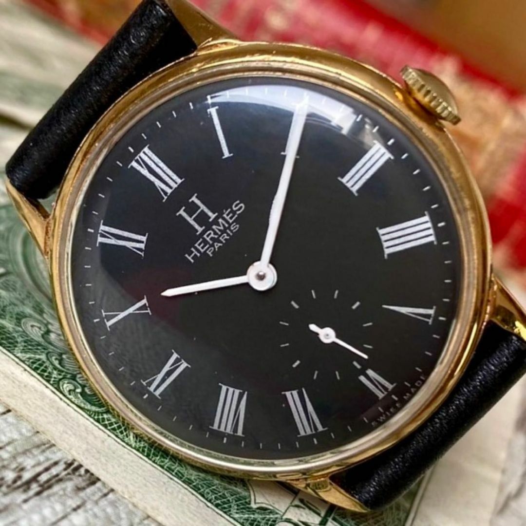 【レトロな印象】エルメス パリ メンズ腕時計 ブラック 手巻き ヴィンテージブラックインデックス