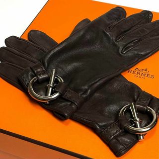 エルメス(Hermes)の【良品】エルメス　レザー　手袋　グローブ　シェーヌダンクル　シルバー　革(手袋)