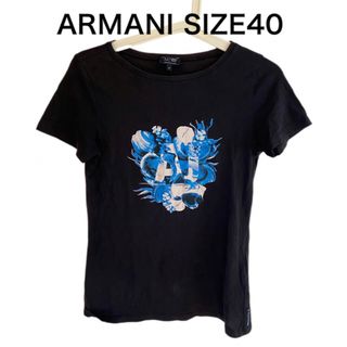 アルマーニジーンズ(ARMANI JEANS)のARMANI JEANS アルマーニジーンズ Tシャツ プリント ブラック 40(Tシャツ(半袖/袖なし))