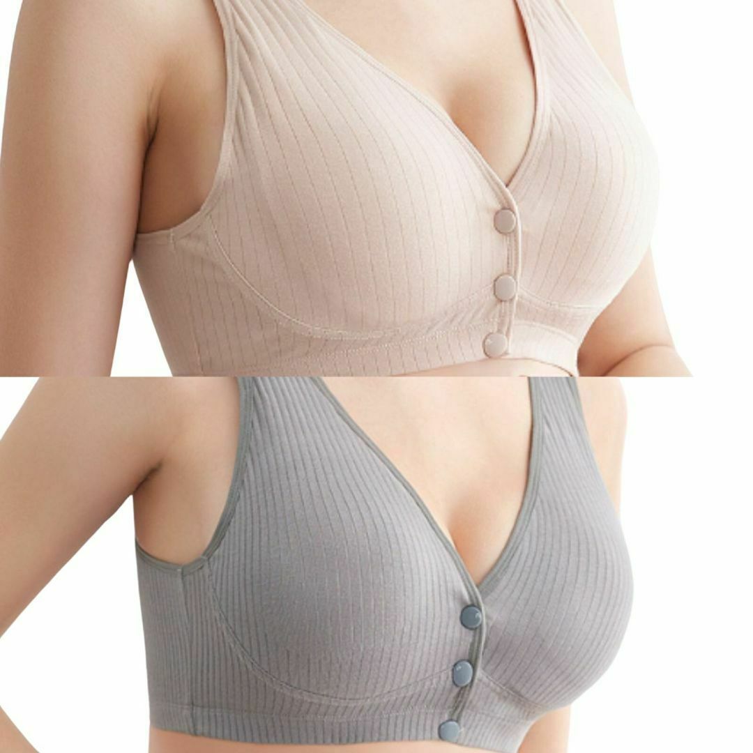 授乳ブラ 2枚セット c056beigray-2mai3XL マタニティブラ キッズ/ベビー/マタニティのマタニティ(マタニティ下着)の商品写真