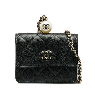 シャネル(CHANEL)の美品 シャネル マトラッセ ココマーク フェイクパール チェーン コインパース カードケース キャビアスキン レディース CHANEL 【228-30556】(コインケース)