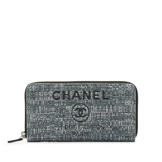 シャネル(CHANEL)の美品 シャネル ココマーク ドーヴィル ラウンドファスナー 長財布 ツイード レディース CHANEL 【228-30634】(財布)