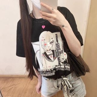 レディース プリントシャツ 可愛い かっこいい 若もの 半袖 シンプル ロリータ(Tシャツ(半袖/袖なし))