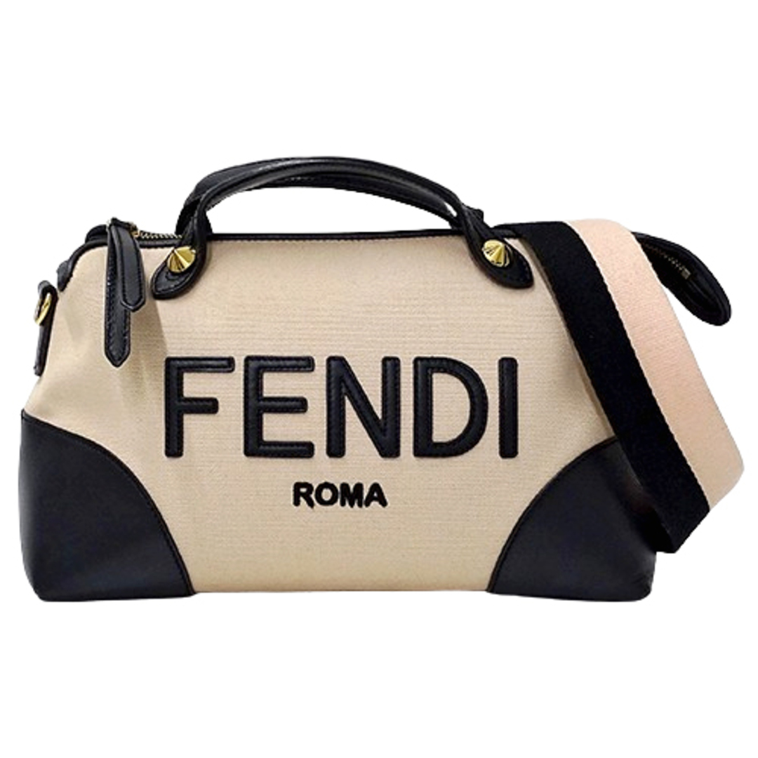 イタリア参考価格フェンディ FENDI バッグ レディース ブランド ハンドバッグ ショルダーバッグ 2way バイザウェイ ミディアム キャンバス レザー ピンクベージュ ブラック 8BL146 バイカラー コンパクト おしゃれ 斜め掛け クロスボディ