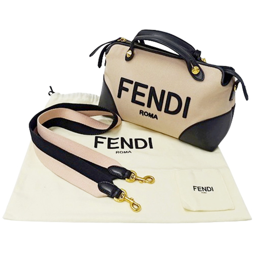 FENDI(フェンディ)のフェンディ FENDI バッグ レディース ブランド ハンドバッグ ショルダーバッグ 2way バイザウェイ ミディアム キャンバス レザー ピンクベージュ ブラック 8BL146 バイカラー コンパクト おしゃれ 斜め掛け クロスボディ 【中古】 レディースのバッグ(ハンドバッグ)の商品写真