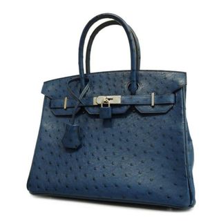 エルメス(Hermes)の【3dc2570-e-g】エルメス ハンドバッグ/バーキン30/A刻印/オーストリッチ/ブルーアイリス/シルバー金具(ハンドバッグ)