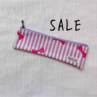 【SALE】スリム ペンケース リボン ストライプ 紫(その他)