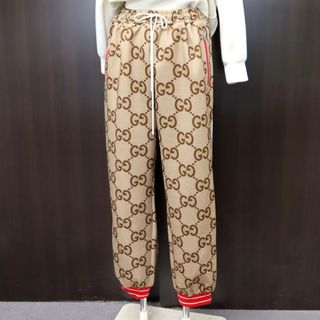 グッチ(Gucci)の【GUCCI】グッチ ジョガーパンツ ジャンボGG ポリエステル ベージュ×レッド L 676473/tm05529ar(その他)