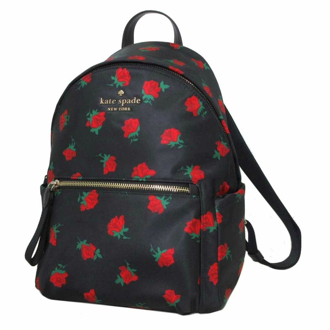 kate spade new york(ケイトスペードニューヨーク)の【新品】ケイトスペード バッグ リュック KE435 001 (ブラック×レッド系) kate spade チェルシー ナイロン ローズ トス プリンテッド ミディアム バックパック アウトレット レディース レディースのバッグ(リュック/バックパック)の商品写真