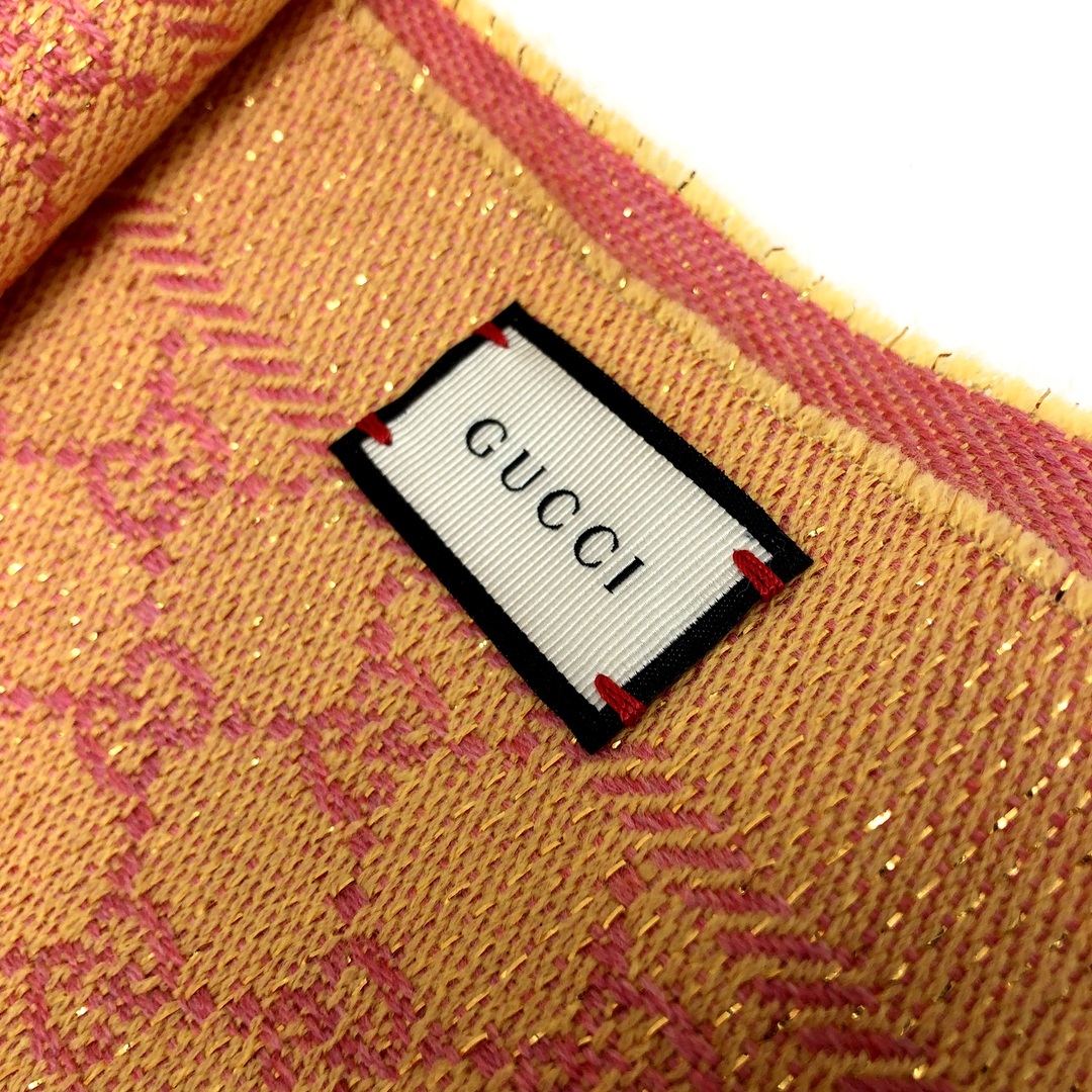 Gucci(グッチ)のGUCCI グッチ ストール 508313 GG柄 イエロー ピンク ウール イタリア製 レディースのファッション小物(ストール/パシュミナ)の商品写真