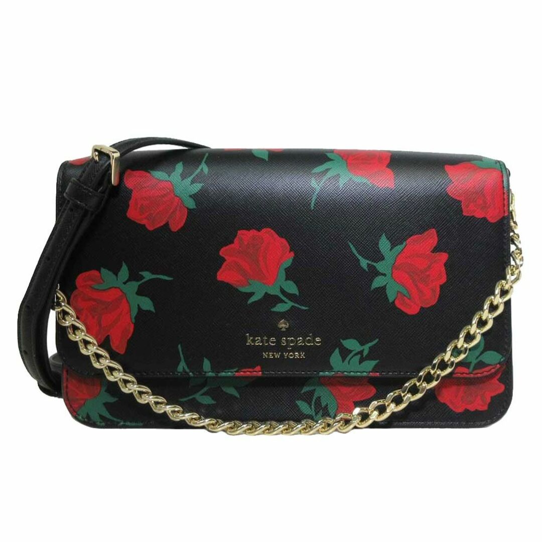 kate spade new york(ケイトスペードニューヨーク)の【新品】ケイトスペード バッグ ショルダーバッグ KE534 001(ブラック×レッド系) kate spade マディソン ローズ トス プリント フラップ クロスボディ 斜め掛け レディース アウトレット レディースのバッグ(ショルダーバッグ)の商品写真