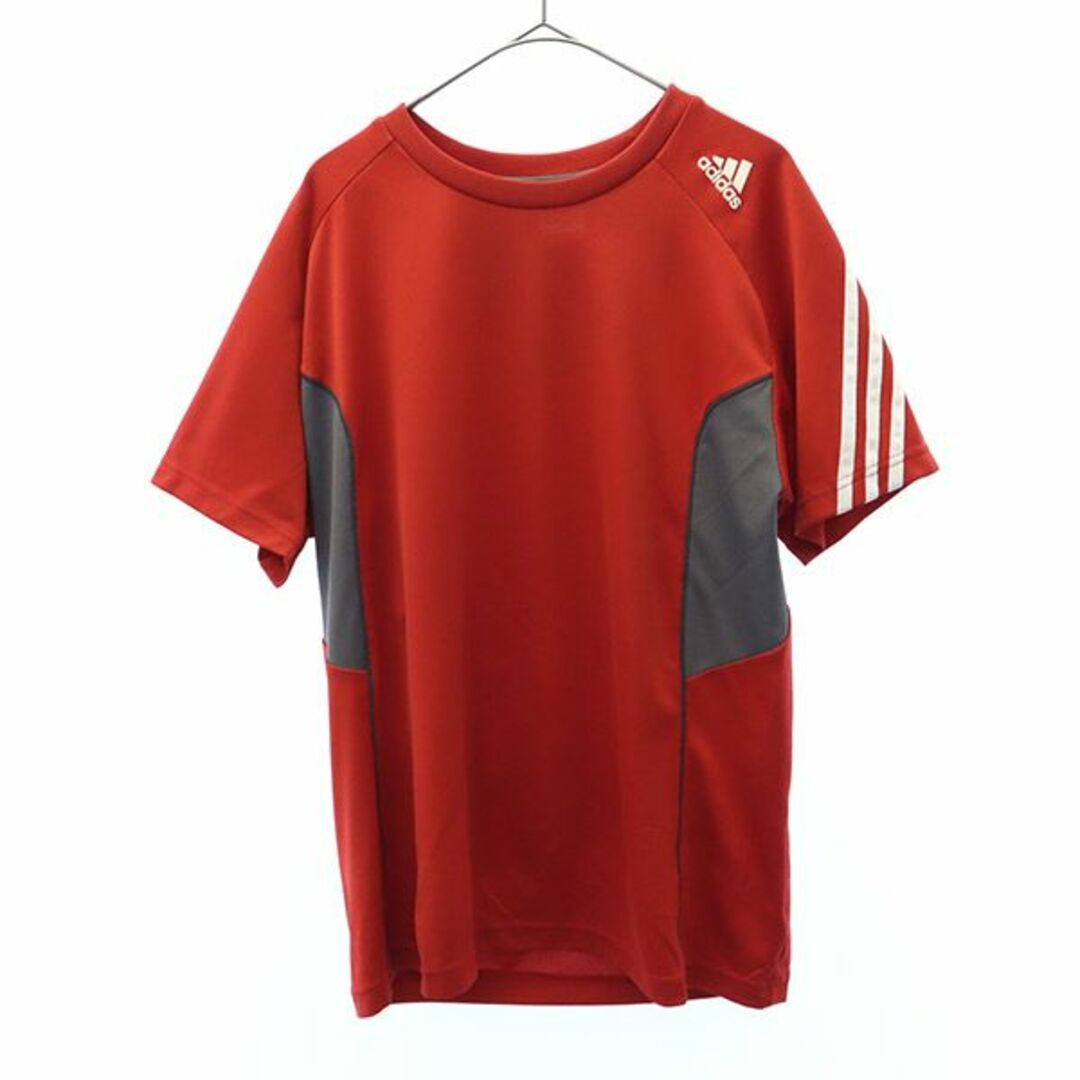 adidas(アディダス)のアディダス ライン トレーニング 半袖 ウェア L レッド×ホワイト adidas Tシャツ スポーツ ロゴプリント メンズ 古着 【231228】 メール便可 スポーツ/アウトドアのトレーニング/エクササイズ(トレーニング用品)の商品写真