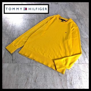 トミーヒルフィガー(TOMMY HILFIGER)のトミーヒルフィガー カシミヤ コットンニット ワンポイント刺繍ロゴ 無地 黄色(ニット/セーター)