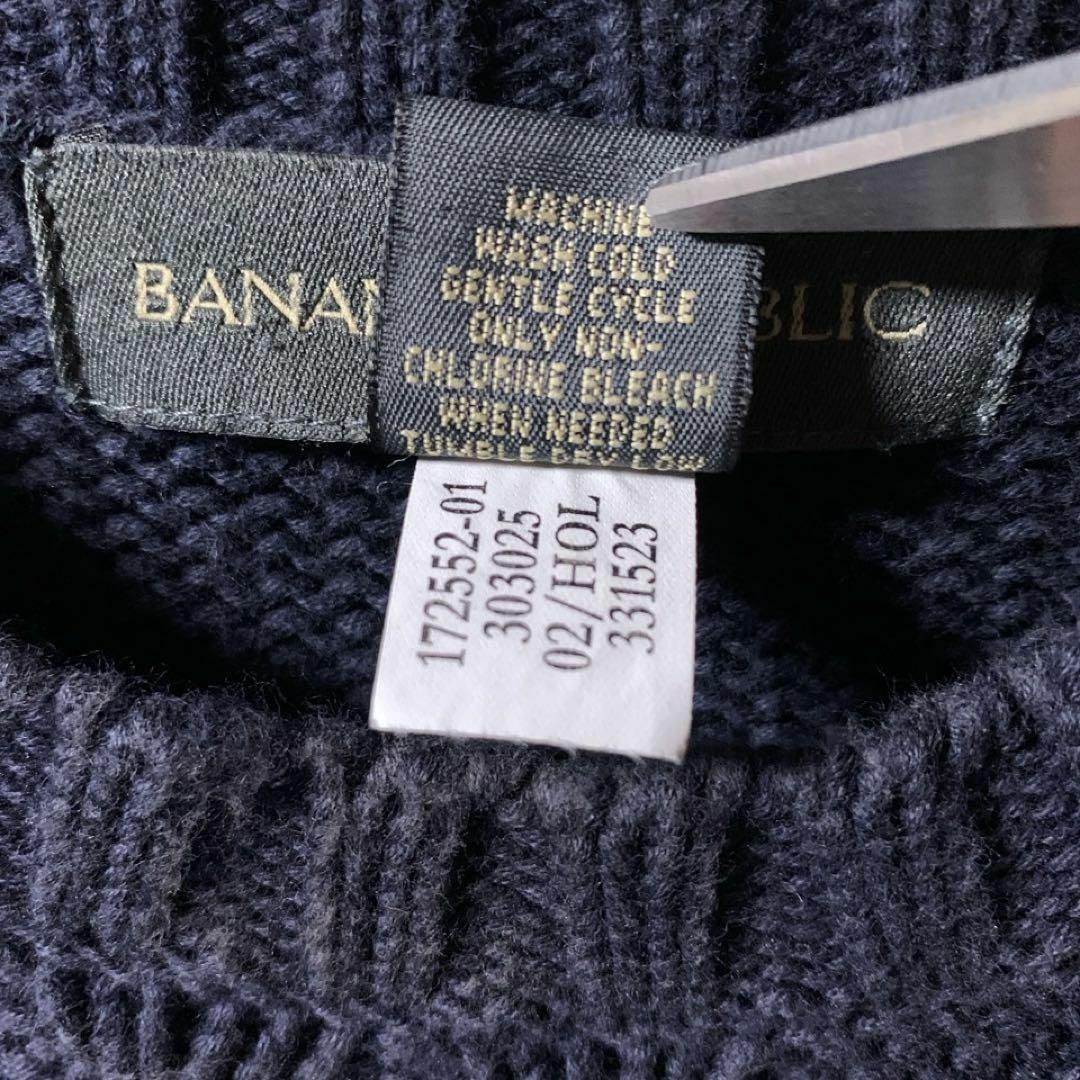 Banana Republic(バナナリパブリック)の00s 古着 バナナリパブリック ケーブル編み コットンニット ネイビー 茄子紺 メンズのトップス(ニット/セーター)の商品写真