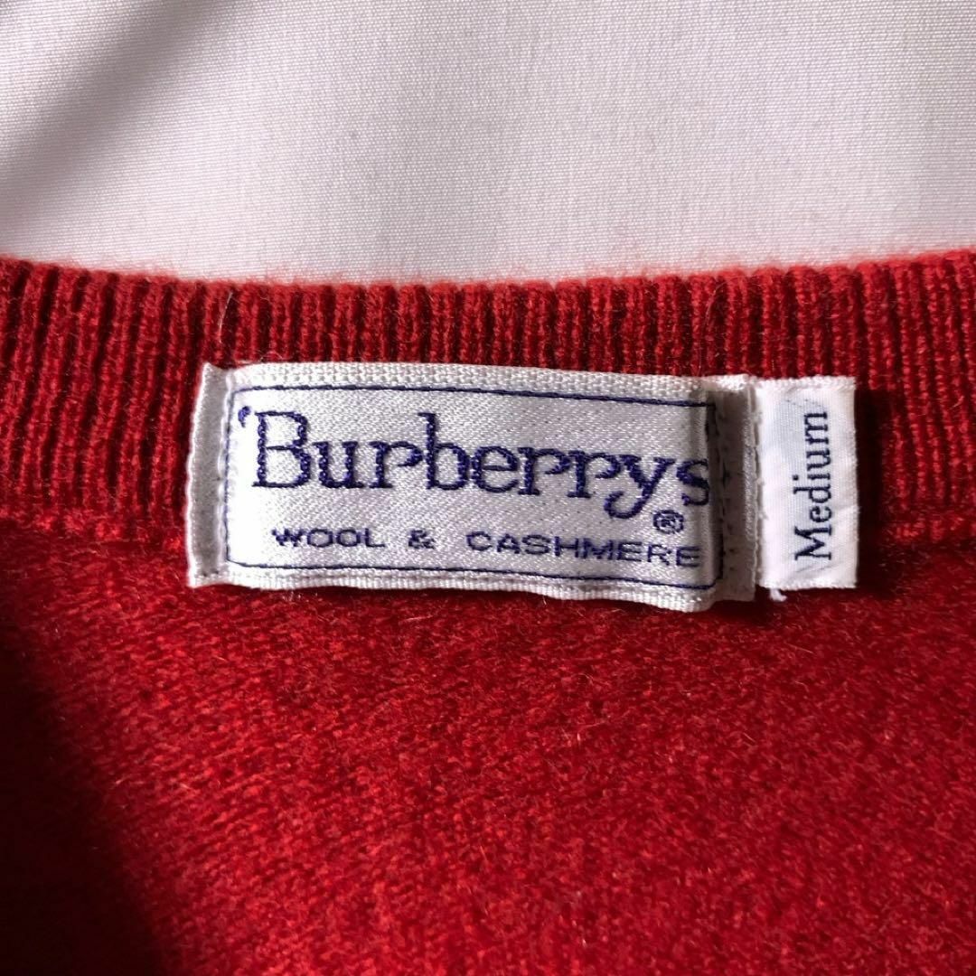 BURBERRY(バーバリー)の90s Burberrys カシミヤ ニット セーター Vネック 赤 刺繍ロゴ メンズのトップス(ニット/セーター)の商品写真