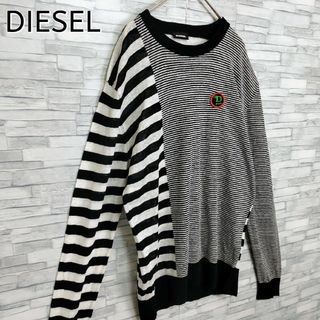 ディーゼル(DIESEL)の【人気デザイン】ディーゼル☆ワッペンロゴ細太ボーダーニット　イタリア製　黒・白(ニット/セーター)