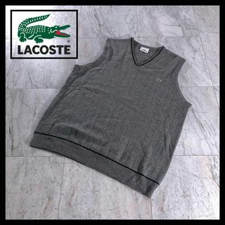 ラコステ(LACOSTE)のLACOSTE カシミヤ ニット ベスト グレー Vネック 刺繍ロゴ L(ベスト)