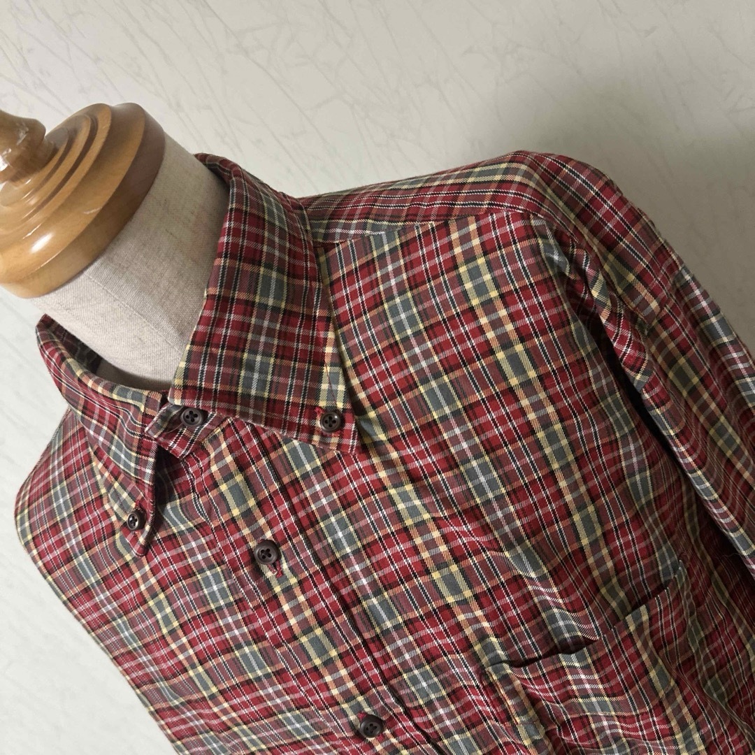 REGAL(リーガル)のREGAL 赤　長袖　チェック柄　ダブルボタンシャツ　綿100% メンズのトップス(シャツ)の商品写真