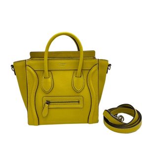 セリーヌ(celine)のほぼ未使用 CELINE セリーヌ ラゲージ ナノショッパー ロゴ レザー 本革 2way ショルダーバッグ ミニ ハンドバッグ イエロー 20286(ショルダーバッグ)