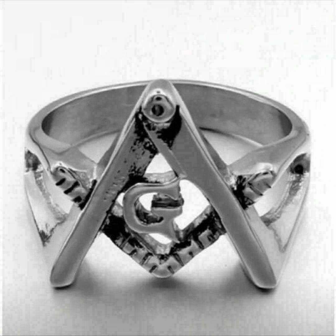 【A036】リング　メンズ　指輪　シルバー　フリーメイソン　ステンレス　20号 メンズのアクセサリー(リング(指輪))の商品写真
