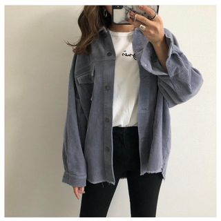 ZARA コーデュロイシャツジャケット　M ブルーグレー