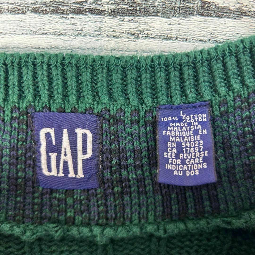 GAP(ギャップ)のオールドギャップ 90s コットン ケーブルチンデンニット 美品 グリーン L メンズのトップス(ニット/セーター)の商品写真