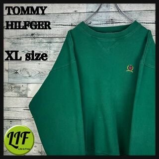 トミーヒルフィガー(TOMMY HILFIGER)のトミーヒルフィガー 刺繍ロゴ 太アーム スウェット グリーン XL(スウェット)