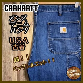 カーハート メンズ デニム パンツ 青 ロゴ 38 2XL USA 古着 90s(デニム/ジーンズ)