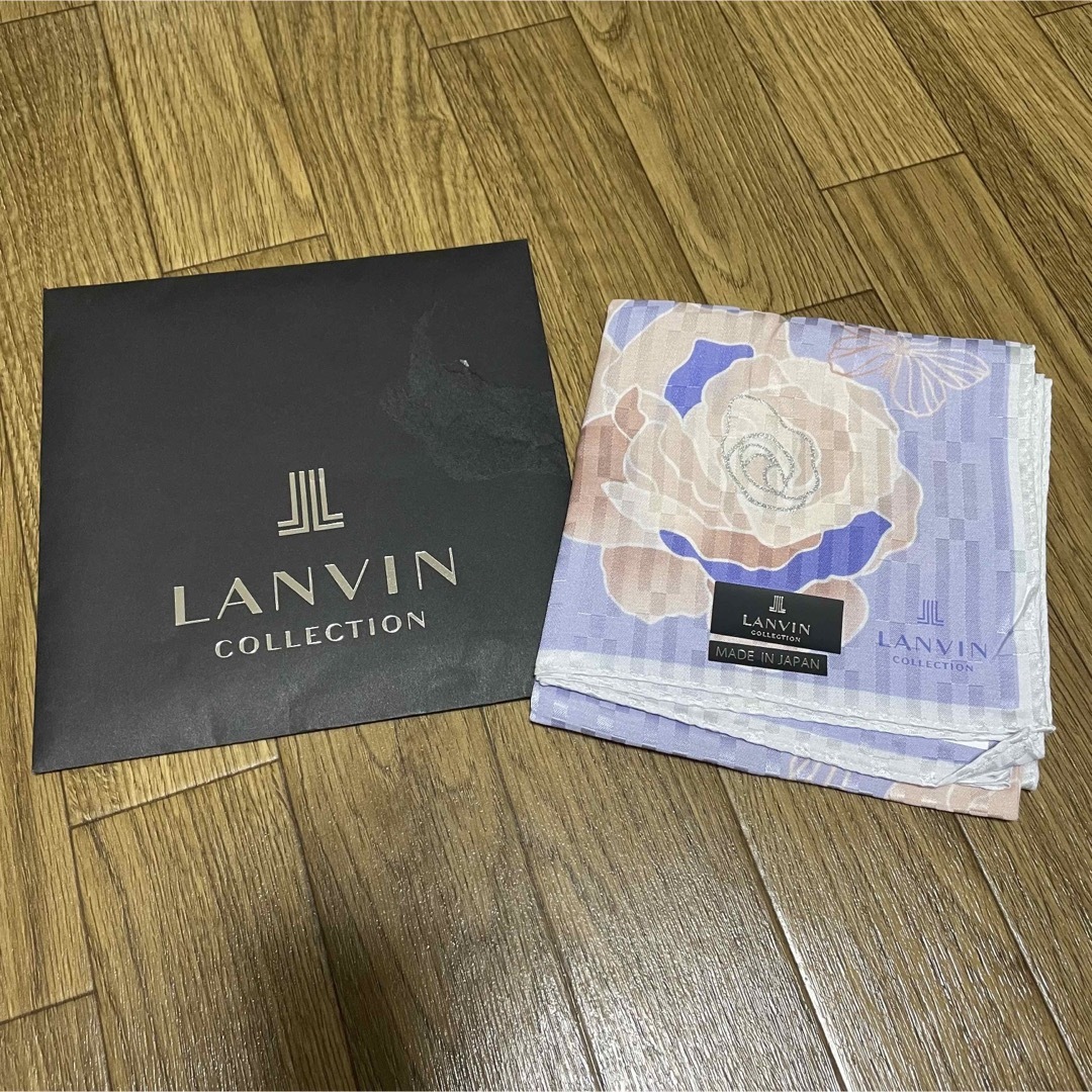 LANVIN(ランバン)の新品未使用★LANVIN ランバン ハンカチ スカーフ お洒落 薔薇 パープル レディースのファッション小物(ハンカチ)の商品写真