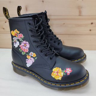 ドクターマーチン(Dr.Martens)のドクターマーチン ８ホール ブーツ ブラック/花柄 刺繍 UK6 25cm(ブーツ)