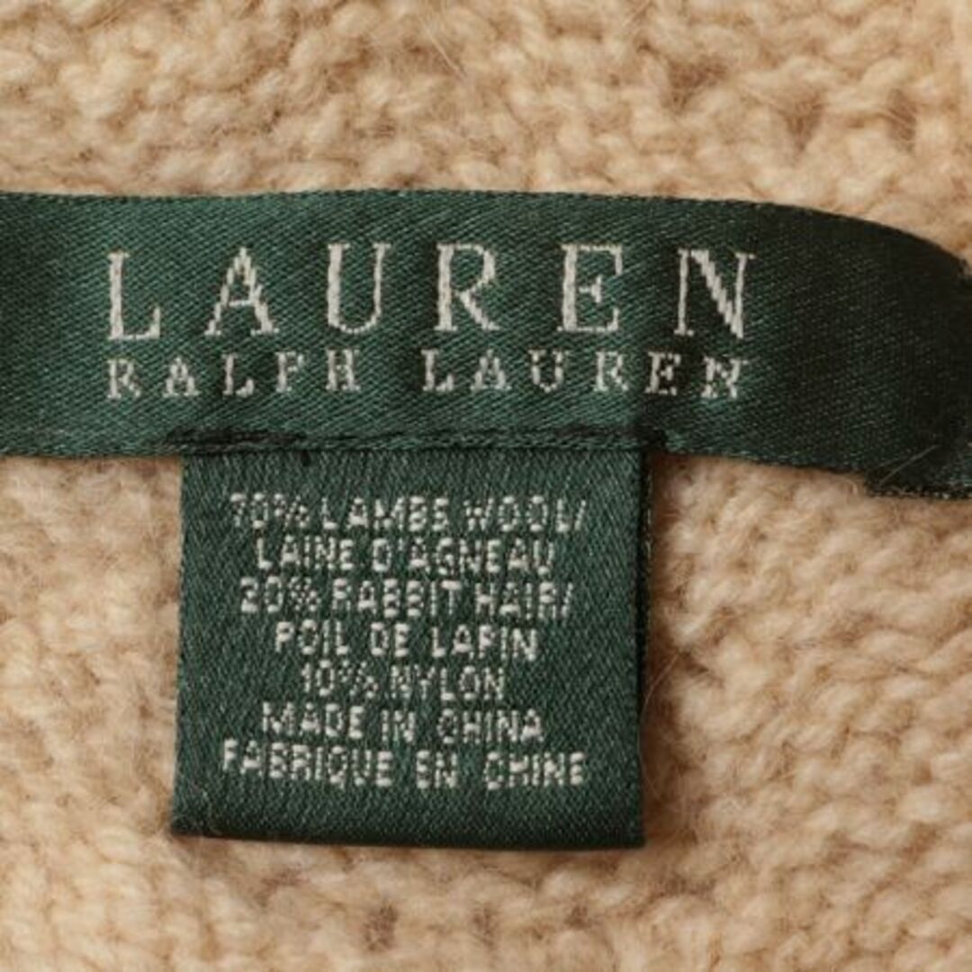 Ralph Lauren(ラルフローレン)のLAUREN ラルフローレン ケーブル ニット マフラー レディース / POLO ラム ウール ラビット ヘアー ローゲージ フリル 無地 ベージュ 防寒 レディースのファッション小物(マフラー/ショール)の商品写真