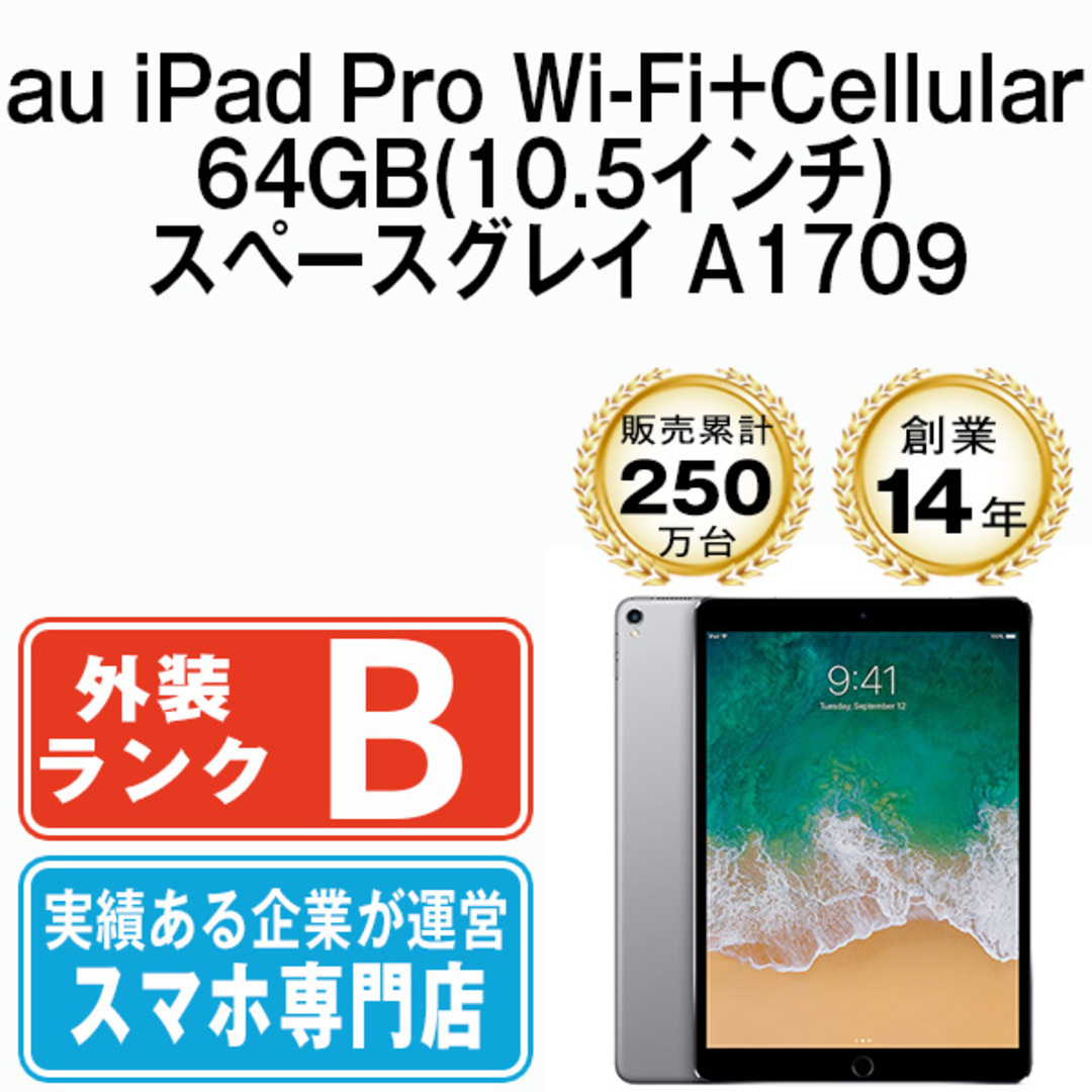 タブレットiPad Pro Wi-Fi+Cellular 64GB 10.5インチ スペースグレイ A1709 2017年 本体 au タブレット アイパッド アップル apple 【送料無料】 ipdpmtm264an
