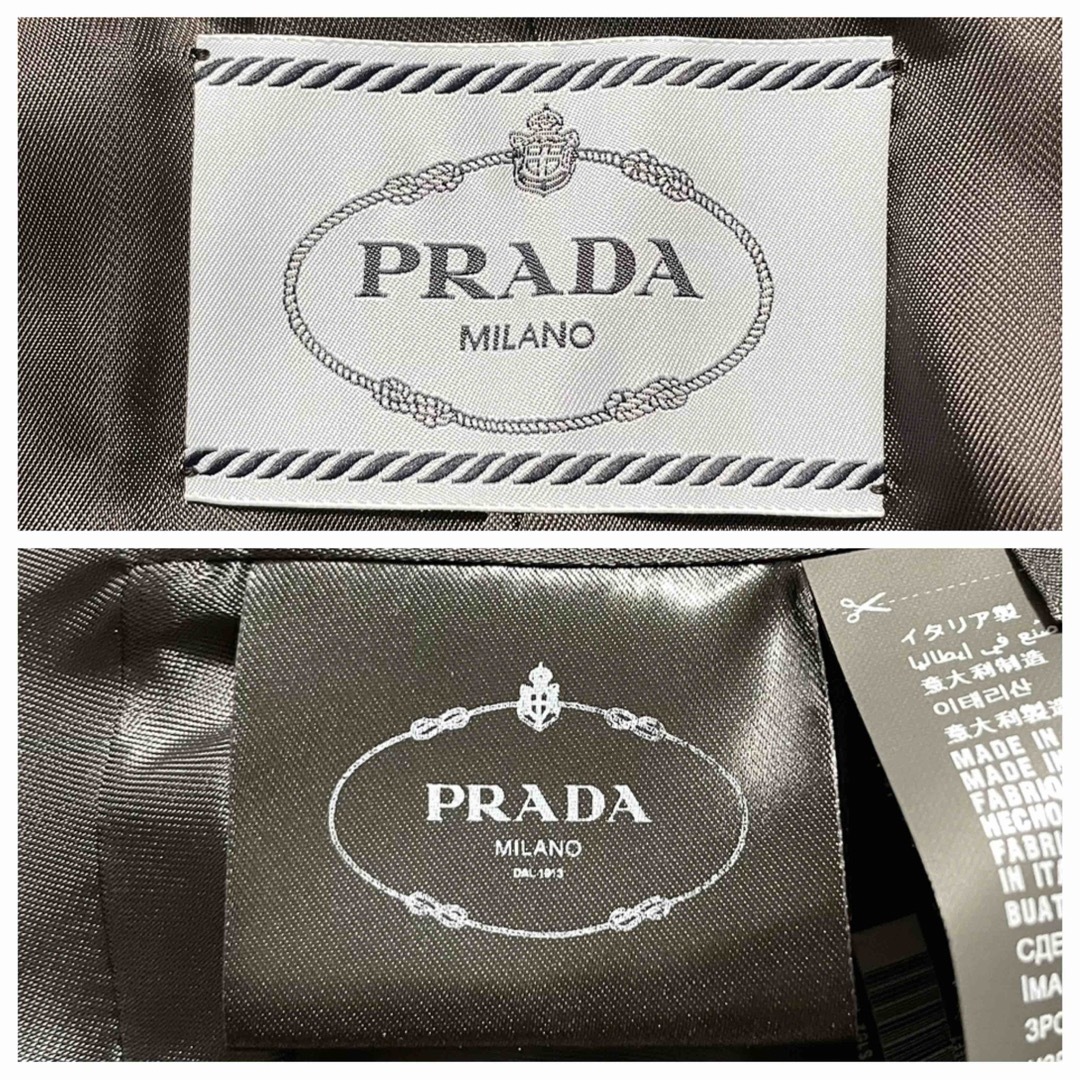 PRADA(プラダ)の本物 美品 プラダ 3B 光沢 ノッチド テーラード ジャケット 42 グレー系 レディースのジャケット/アウター(テーラードジャケット)の商品写真