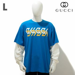 グッチ(Gucci)の新品 GUCCI ミラー プリントロゴ ロングスリーブ切り替えTシャツ(Tシャツ/カットソー(七分/長袖))