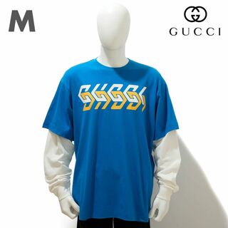 グッチ(Gucci)の新品 GUCCI ミラー プリントロゴ ロングスリーブ切り替えTシャツ M(Tシャツ/カットソー(七分/長袖))