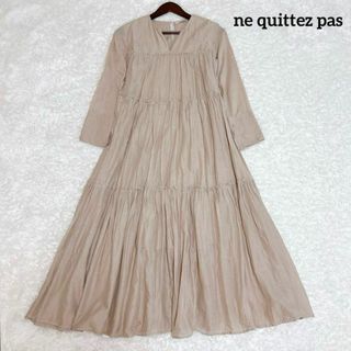 ヌキテパ(ne Quittez pas)の美品✨ヌキテパ ティアードワンピース マキシ丈 コットンボイル くすみピンク(ロングワンピース/マキシワンピース)