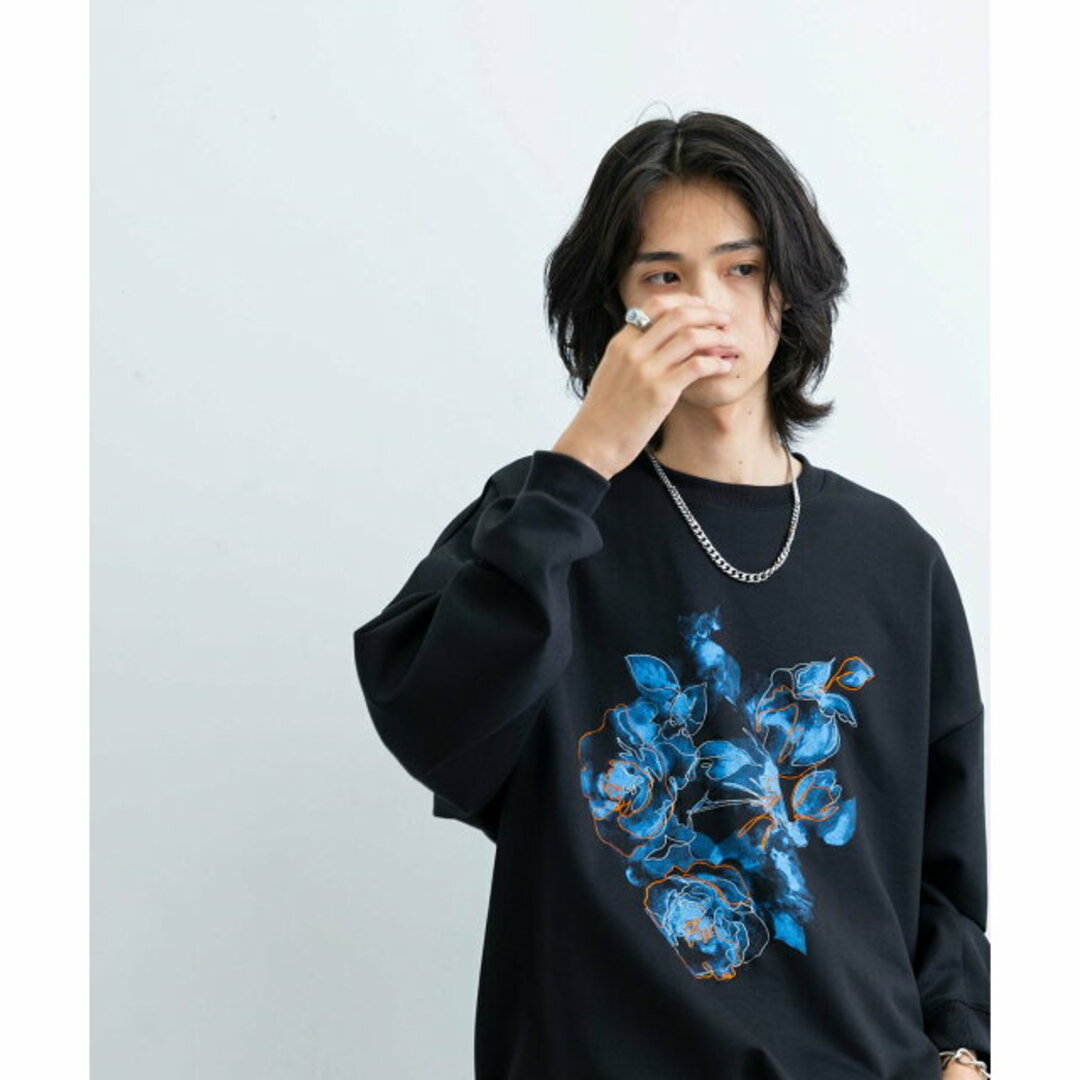 JUNRED(ジュンレッド)の【ブラック（01）】フラワーレイヤードワイドプルオーバー メンズのトップス(Tシャツ/カットソー(半袖/袖なし))の商品写真