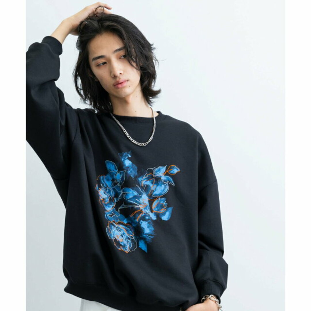 JUNRED(ジュンレッド)の【ブラック（01）】フラワーレイヤードワイドプルオーバー メンズのトップス(Tシャツ/カットソー(半袖/袖なし))の商品写真