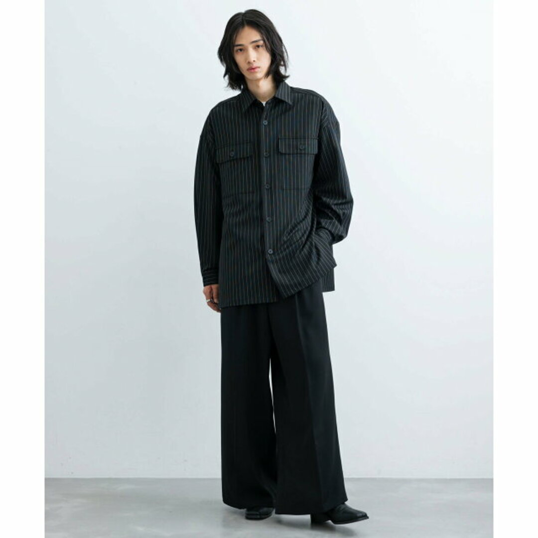 JUNRED(ジュンレッド)の【ブラック（01）】【S】【 イージーケア 】 ダブルポケットストライプマキシシャツ メンズのトップス(シャツ)の商品写真