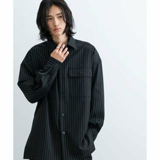 ジュンレッド(JUNRED)の【ブラック（01）】【 イージーケア 】 ダブルポケットストライプマキシシャツ(シャツ)