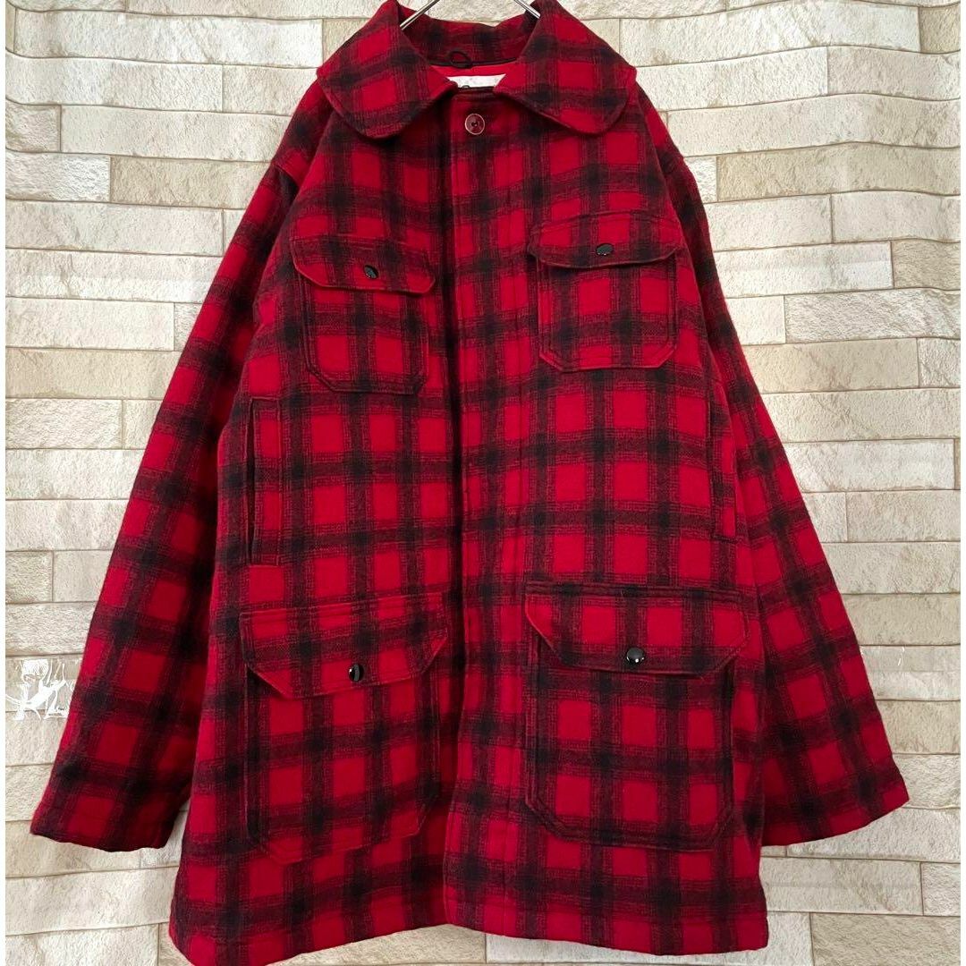 WOOLRICH(ウールリッチ)のウールリッチ 70s USA ウールジャケット チェック柄 キルティング 赤 黒 メンズのジャケット/アウター(ブルゾン)の商品写真