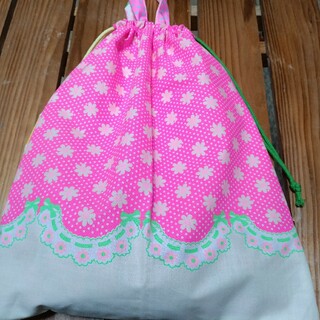 入園入学準備　ピンクス　花柄　水玉pinks　体育着袋お着替え袋　巾着袋　女の子(体操着入れ)