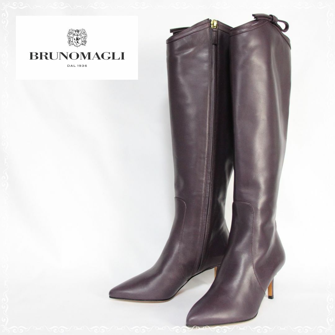 BRUNOMAGLI(ブルーノマリ)の未使用　ブルーノマリ　ロングブーツ　33　20cm　パープル　サイドリボン レディースの靴/シューズ(ブーツ)の商品写真