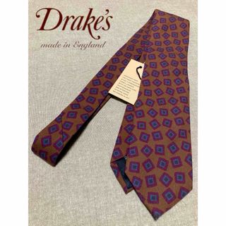 ドレイクス(DRAKES)の【新品】Drake's／ドレイクス／小紋柄／スクエア／ブラウン／ターコイズブルー(ネクタイ)