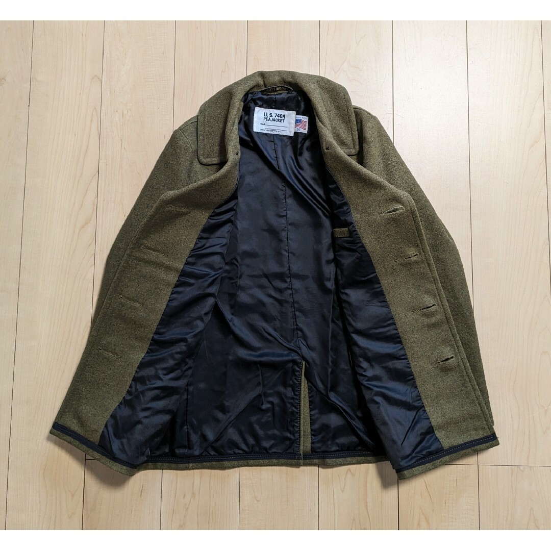 36 美品 SCHOTT 753US スリムフィット Pコート カーキ